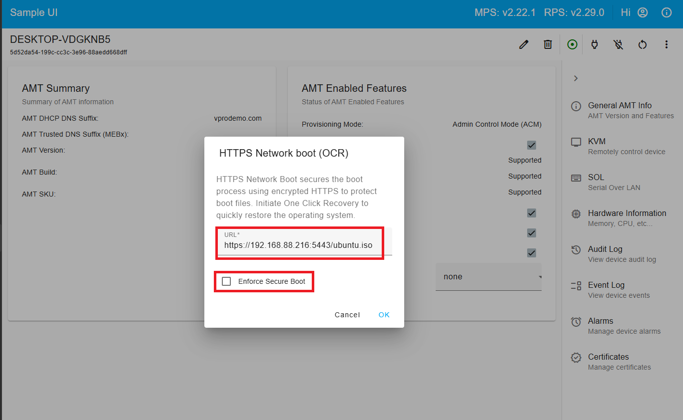 Figure 7: URL to the .iso hosted on HTTPS Server